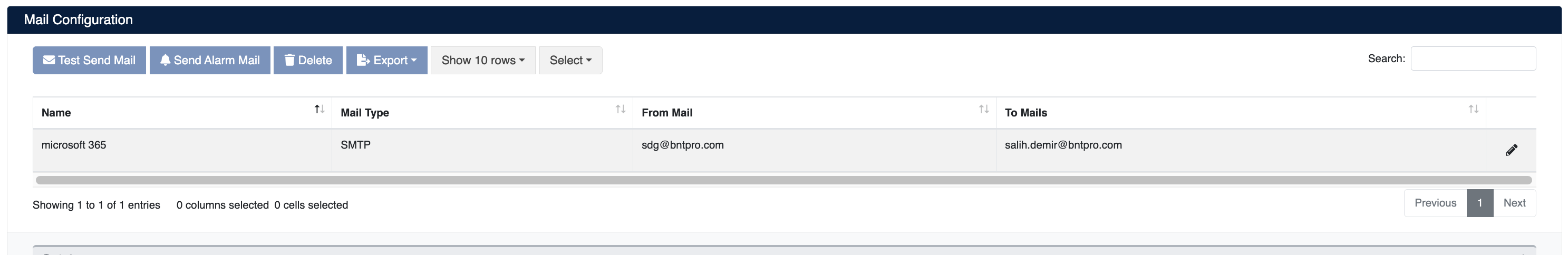 Mail Yapılandırması Listesi