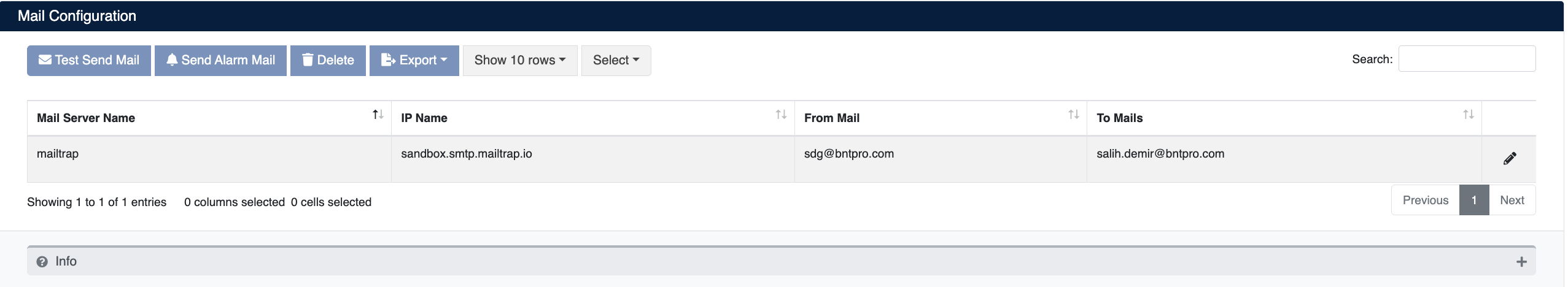 Mail Yapılandırması Listesi