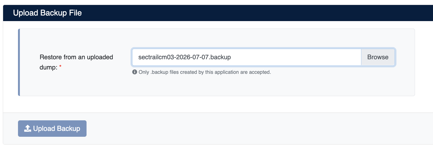 Upload Backup File