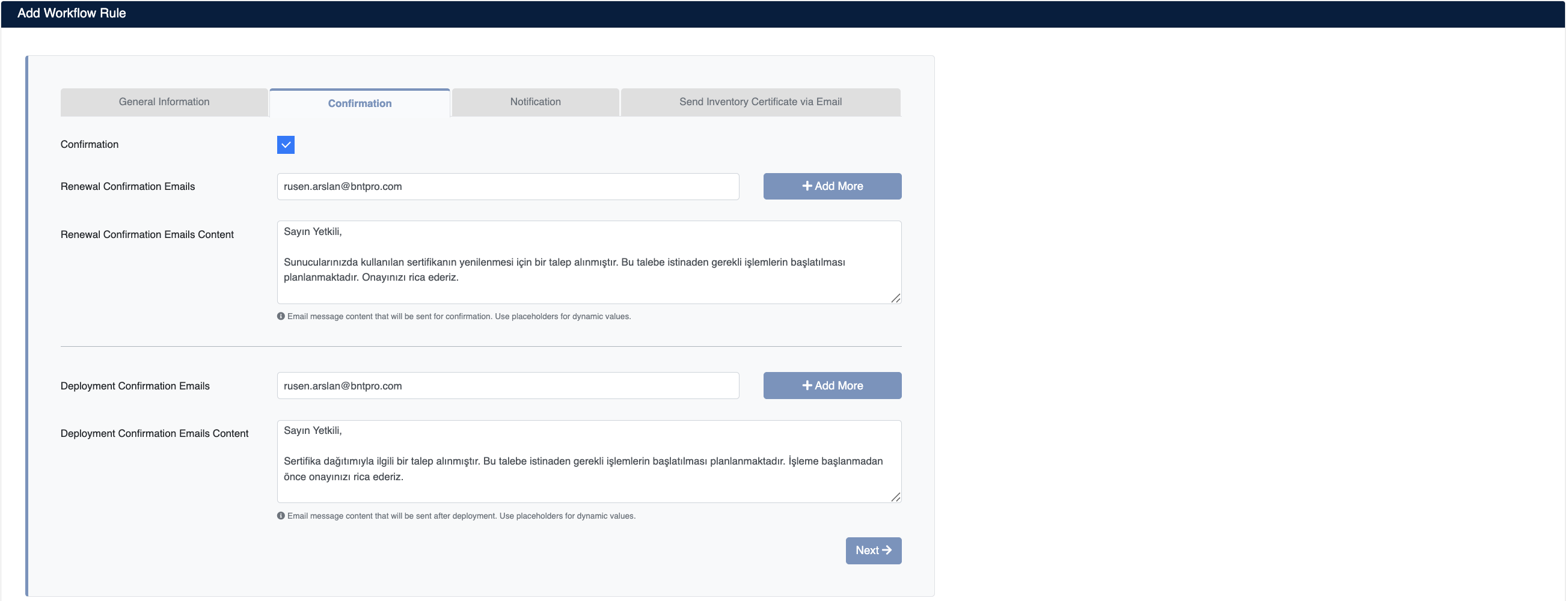 Notification Configuration