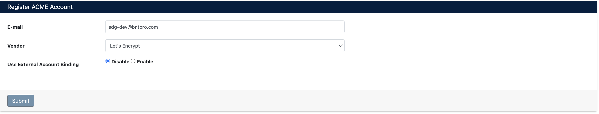ACME Account Registration