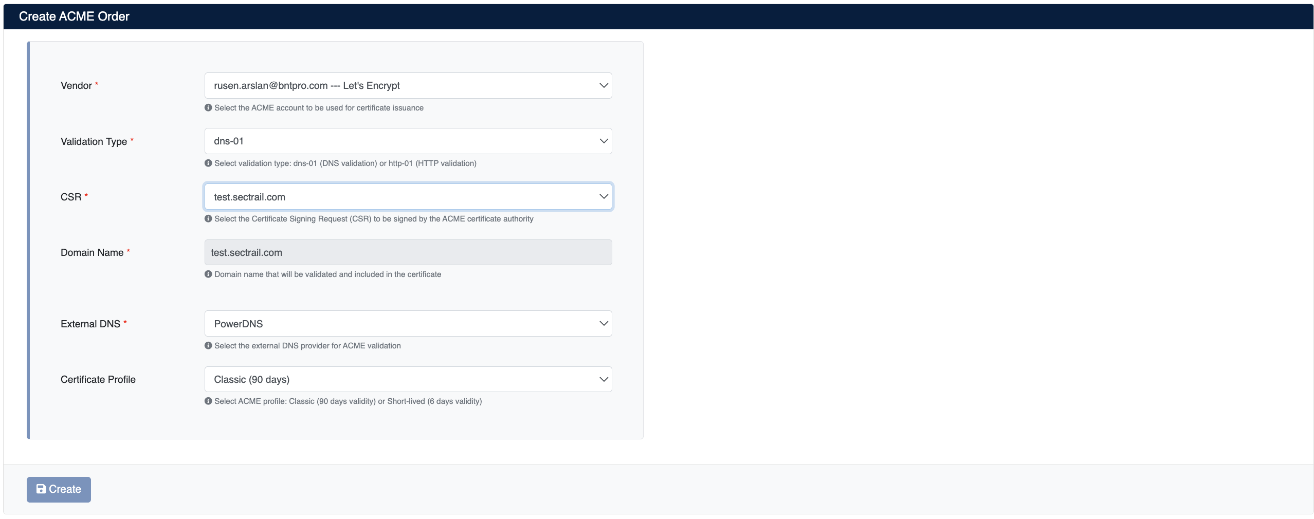 ACME Create Order