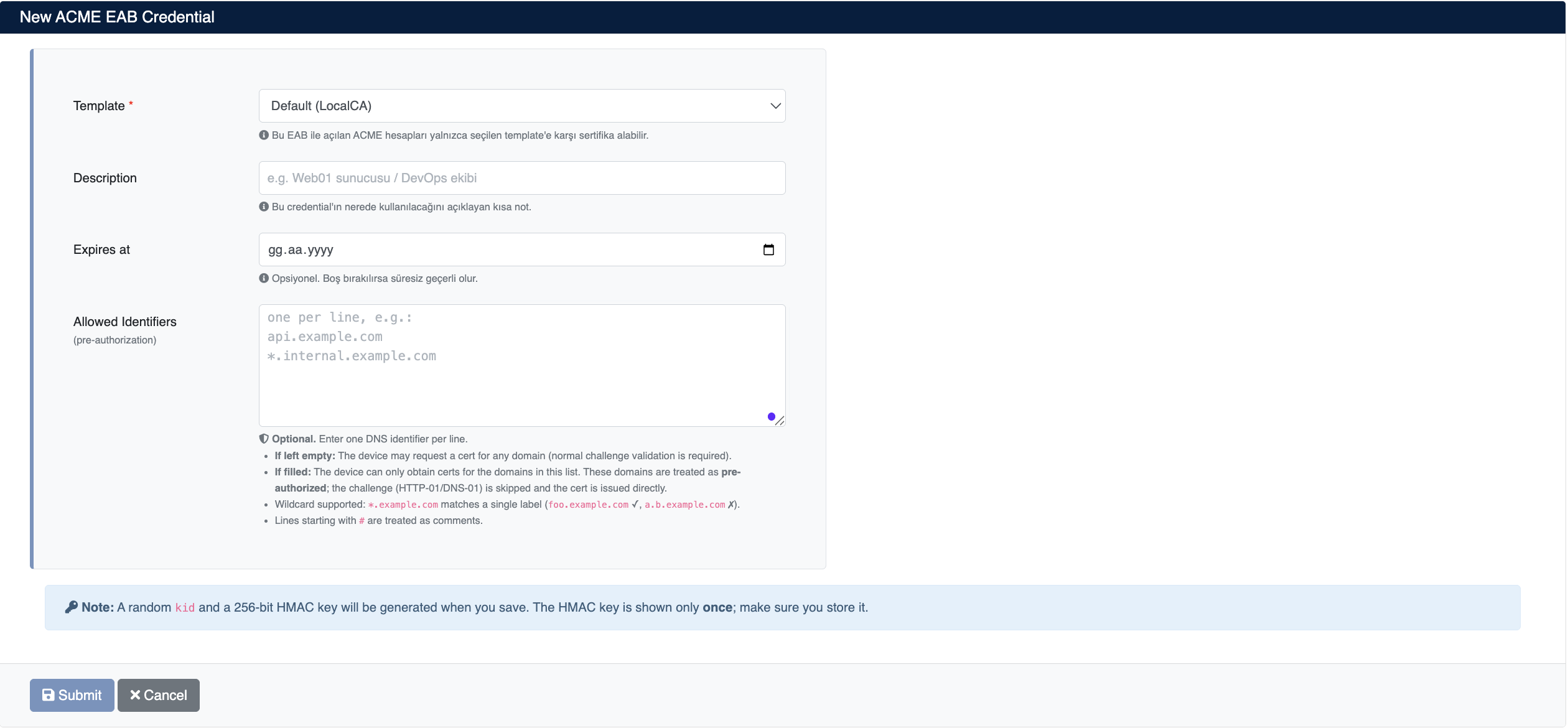 Creating an ACME EAB Credential
