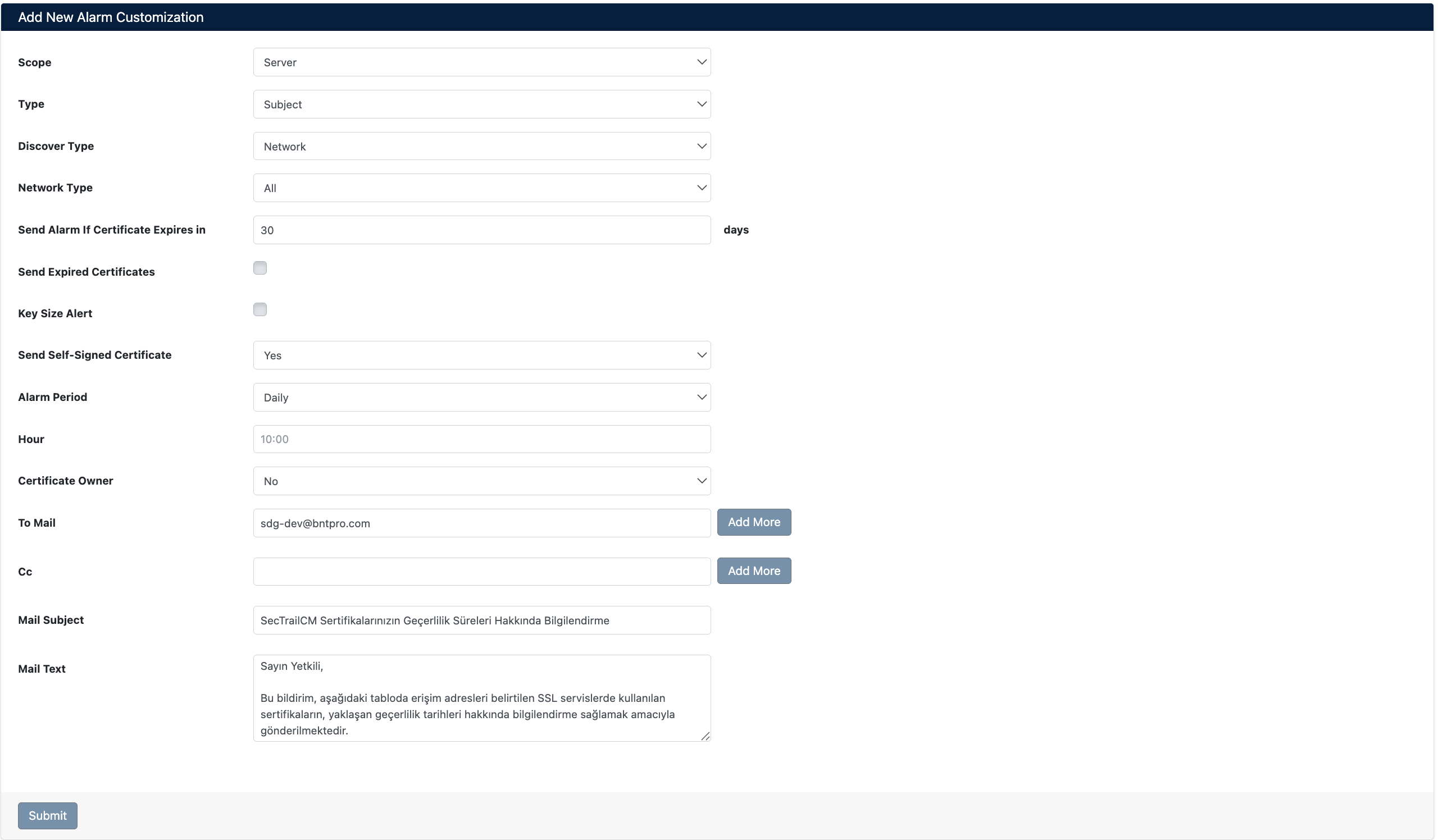 New Alarm Customization