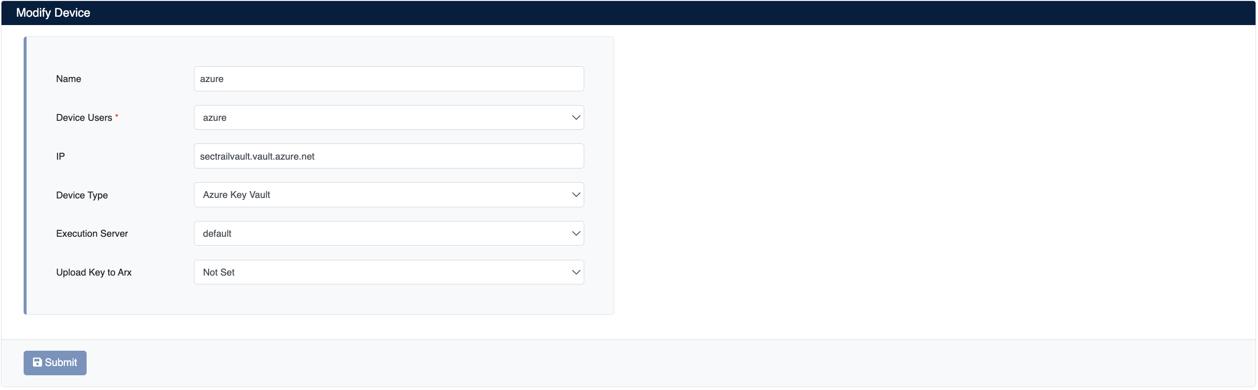 Add Azure Key Vault Device