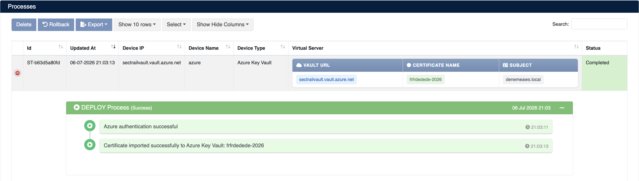 Azure Key Vault Import Process