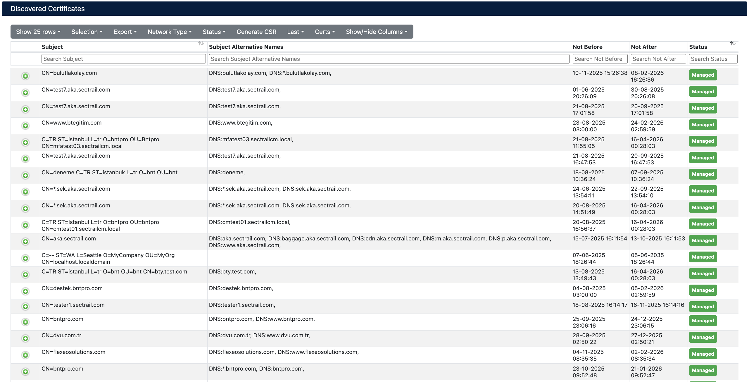 Discovered Certificates - Certificate-Based List