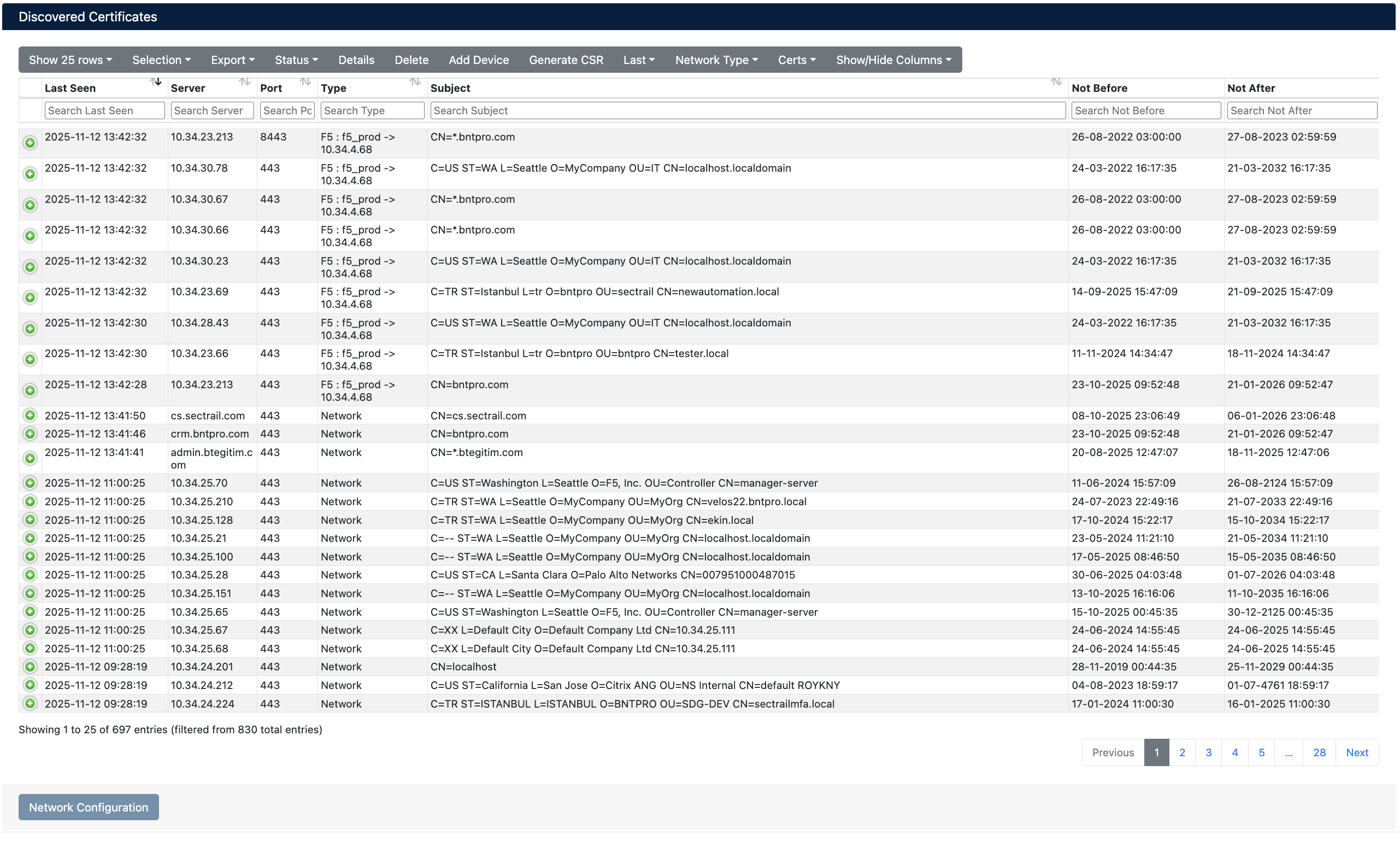 Discovered Certificates - Server-Based List