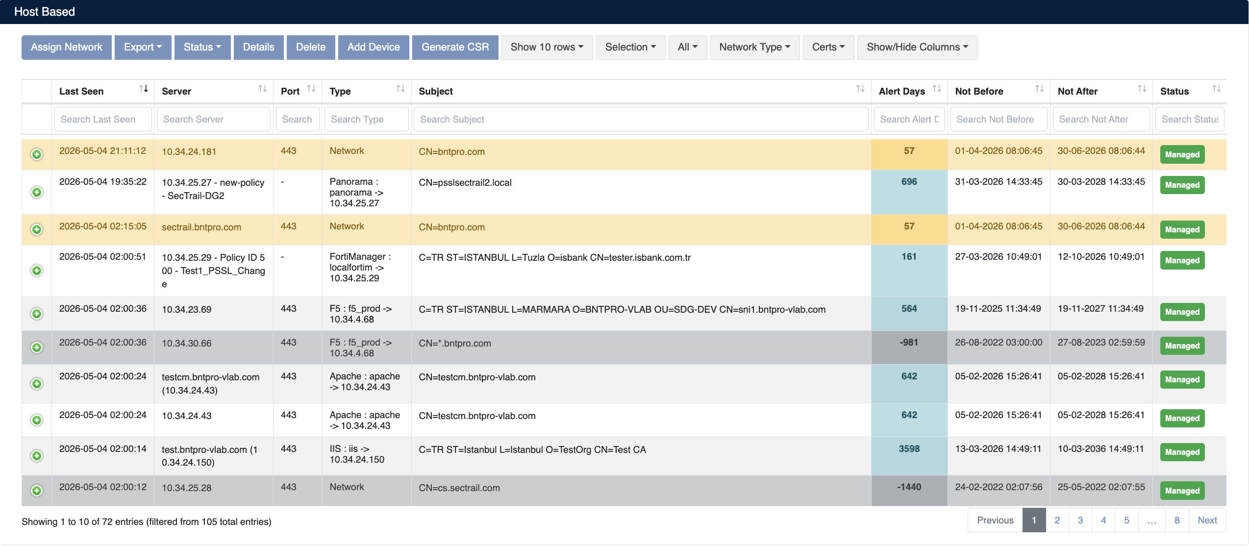 Discovered Certificates - Server-Based List