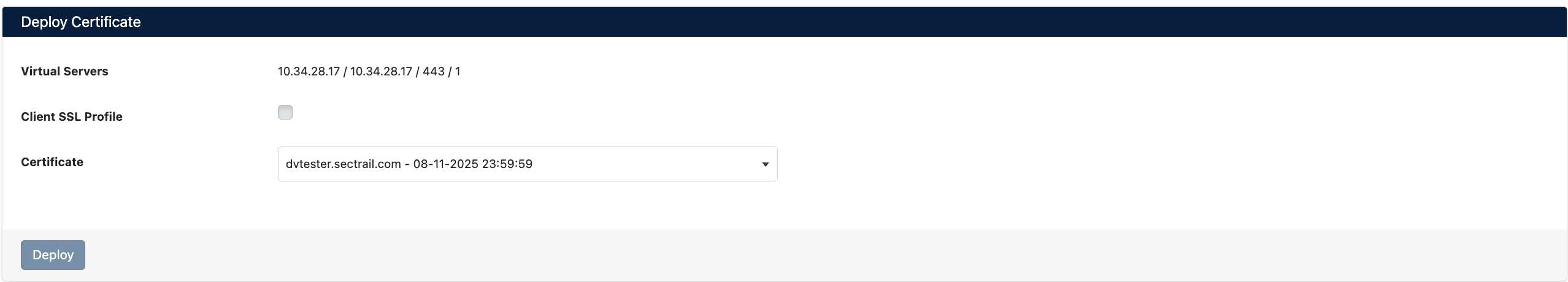 Certificate Deployment Screen