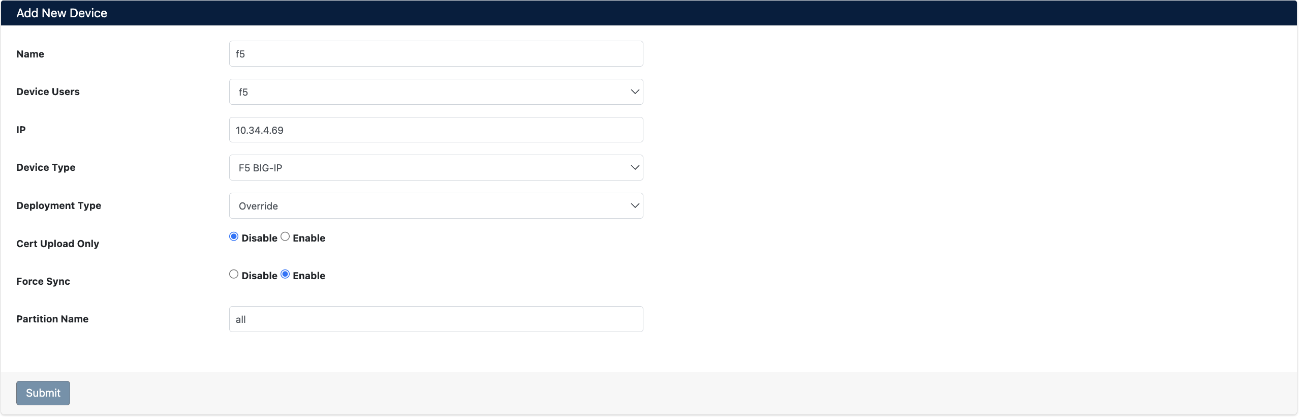 F5 BIG-IP Device Creation
