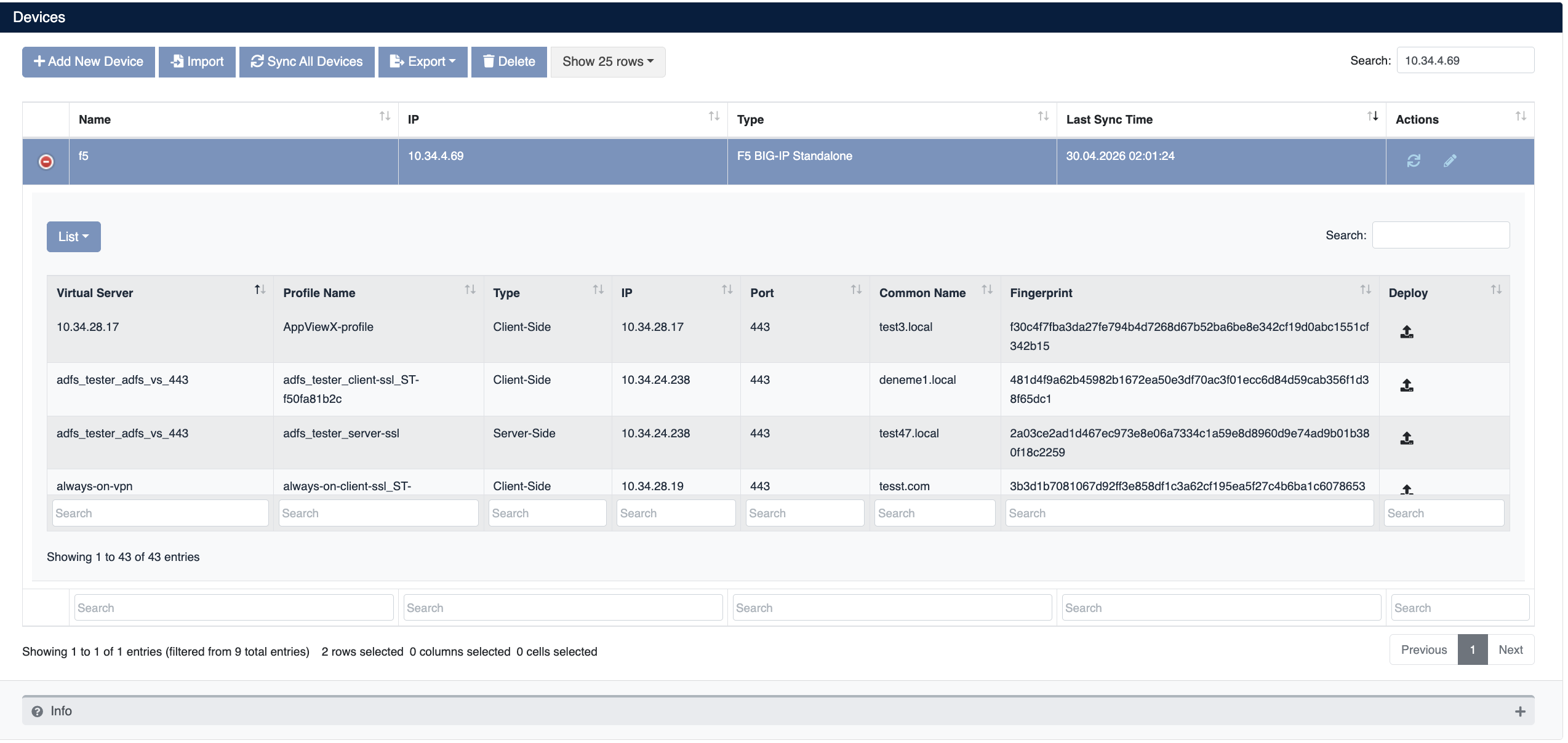 F5 BIG-IP Device Details and Virtual Server List