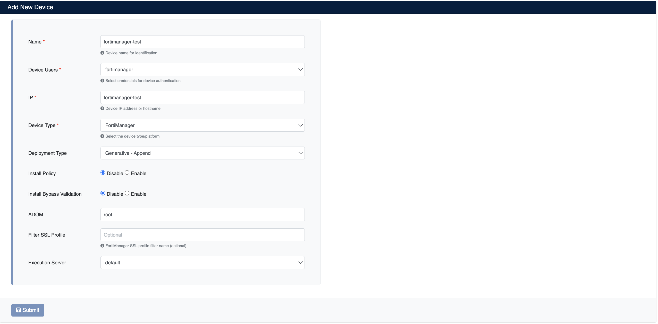 FortiManager Device Creation
