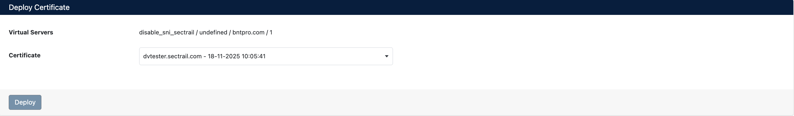 Certificate Deployment Screen