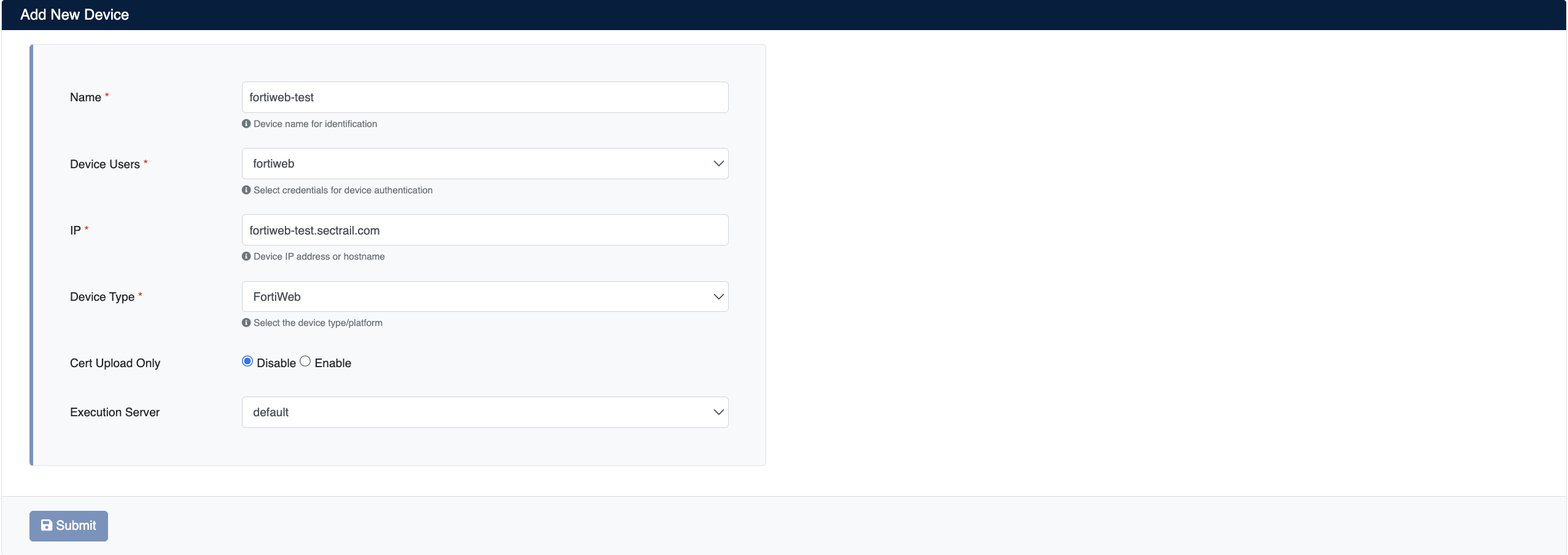 FortiWeb Device Creation