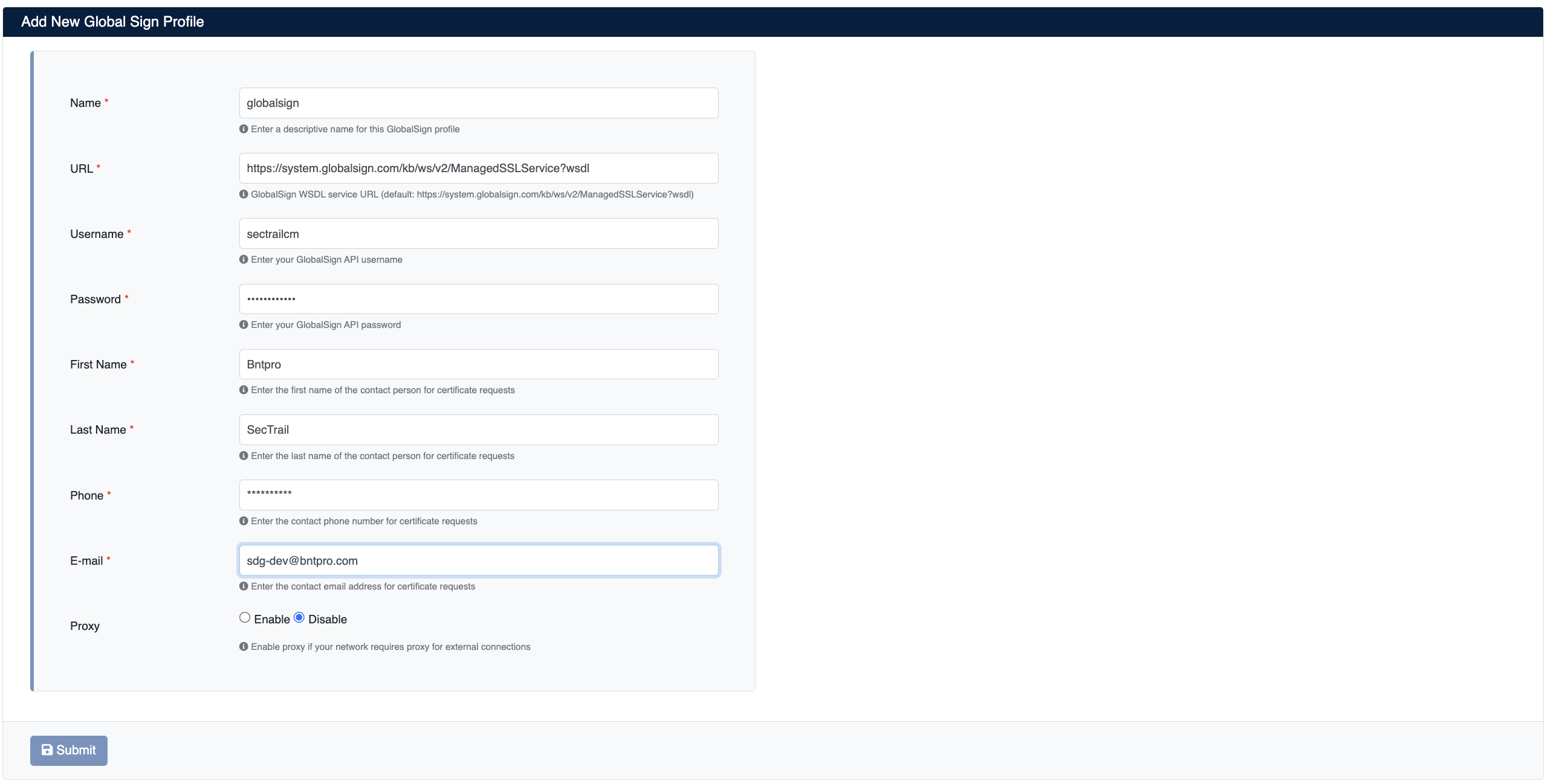 Add GlobalSign Profile