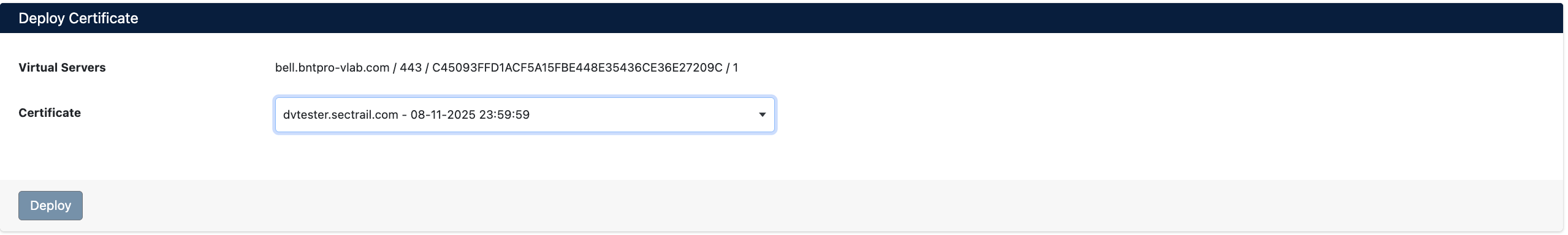 Certificate Deployment Screen