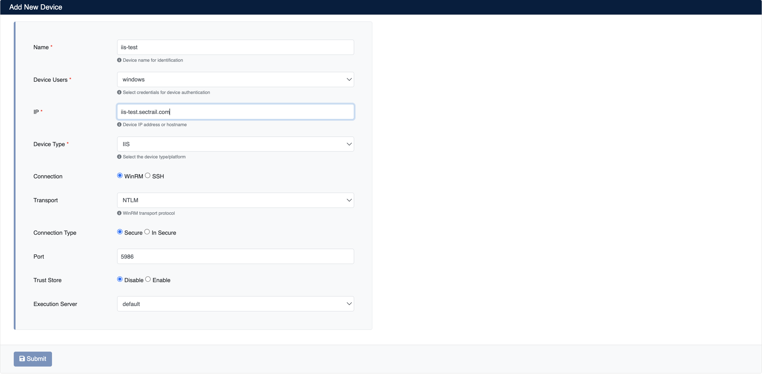 IIS Device Creation