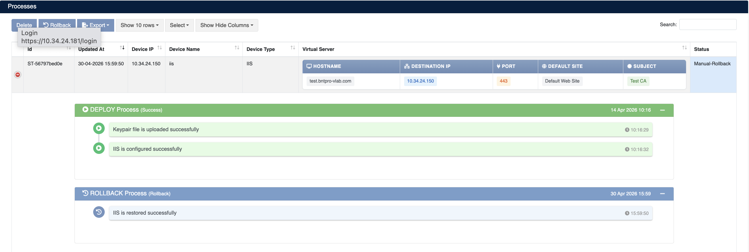 IIS Deployment and Rollback Operations