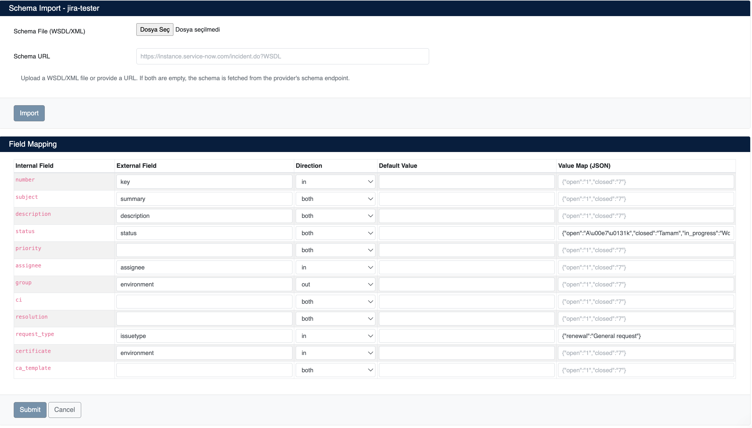 ITSM Schema Import