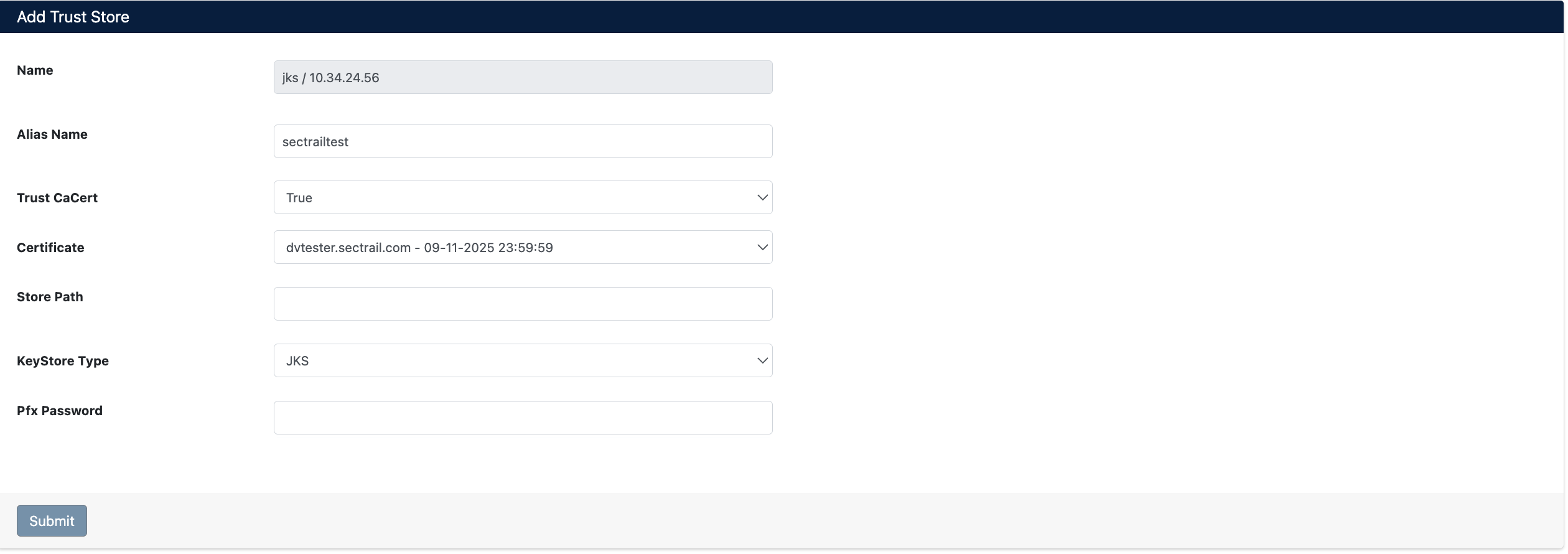 Certificate Deployment Screen