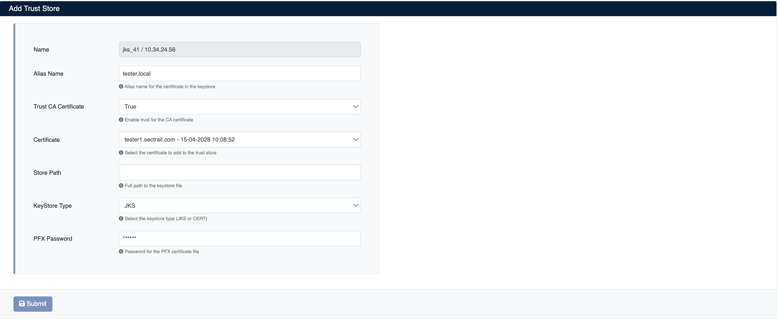 Certificate Deployment Screen