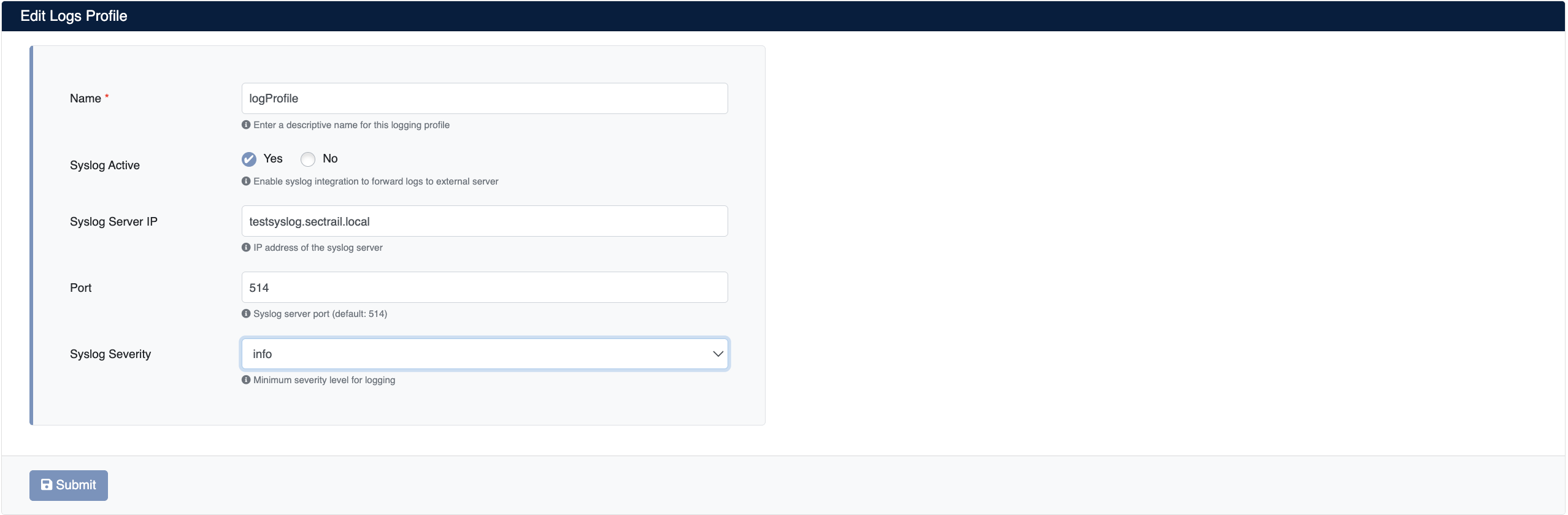 Edit Log Profile
