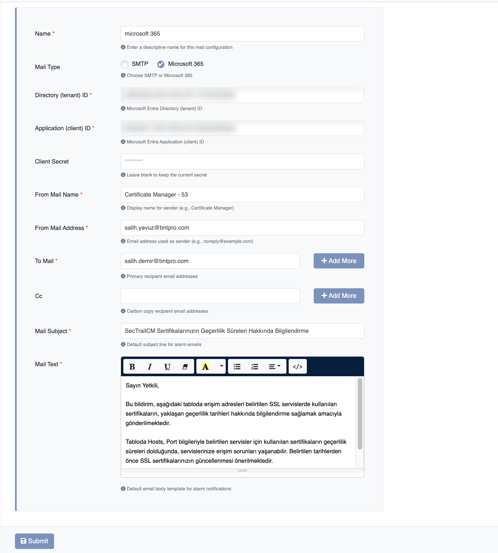 Edit Microsoft 365 Mail Profile