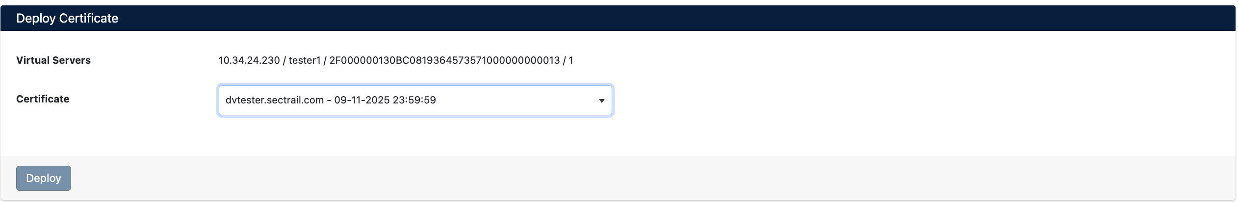Certificate Deployment Screen