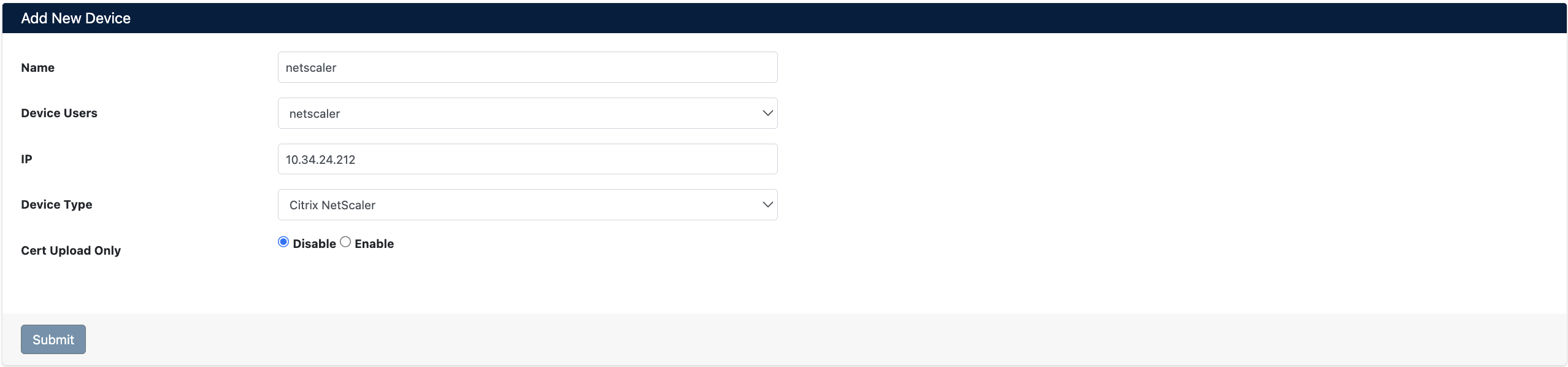 NetScaler Device Creation