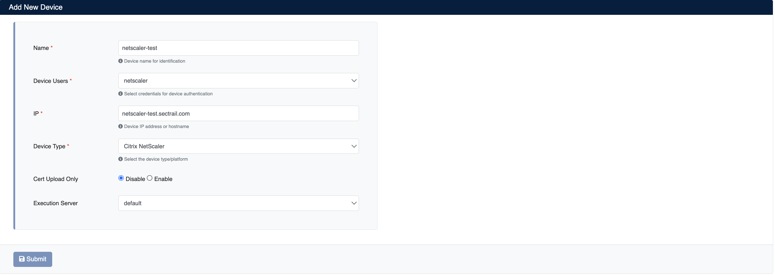 NetScaler Device Creation