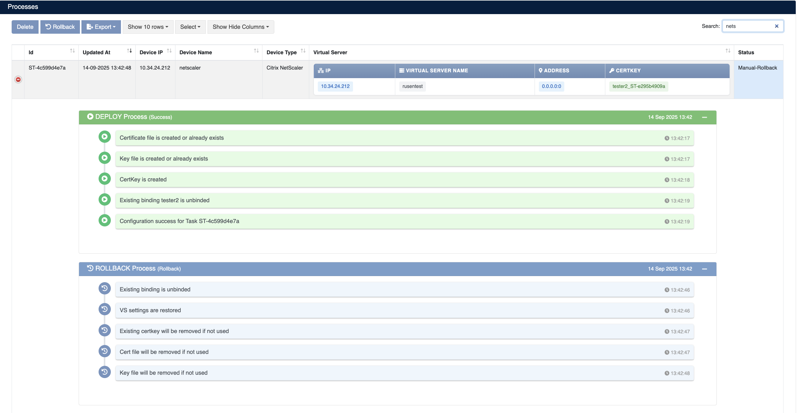 NetScaler Deployment and Rollback Operations