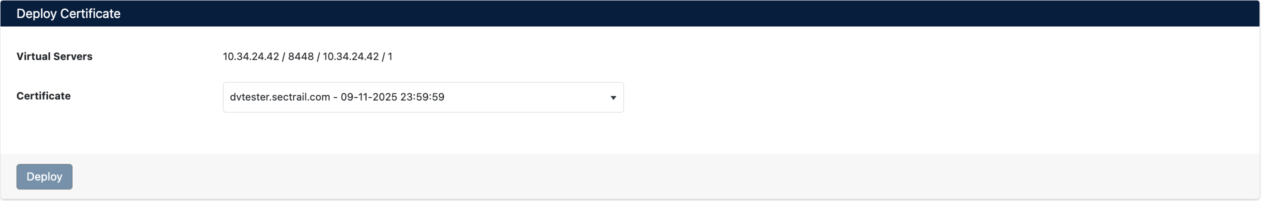 Certificate Deployment Screen