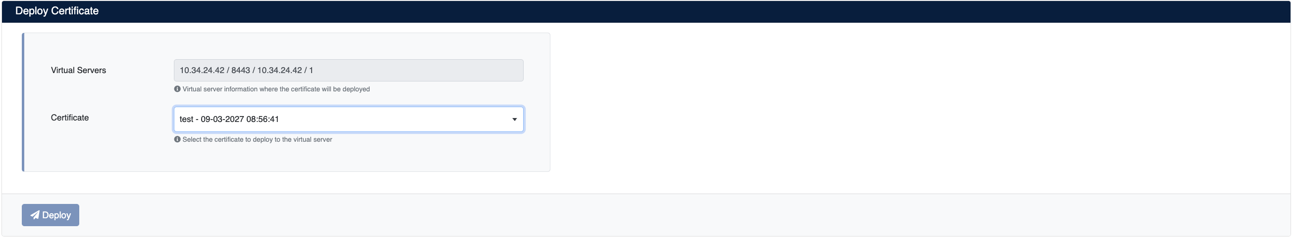 Certificate Deployment Screen