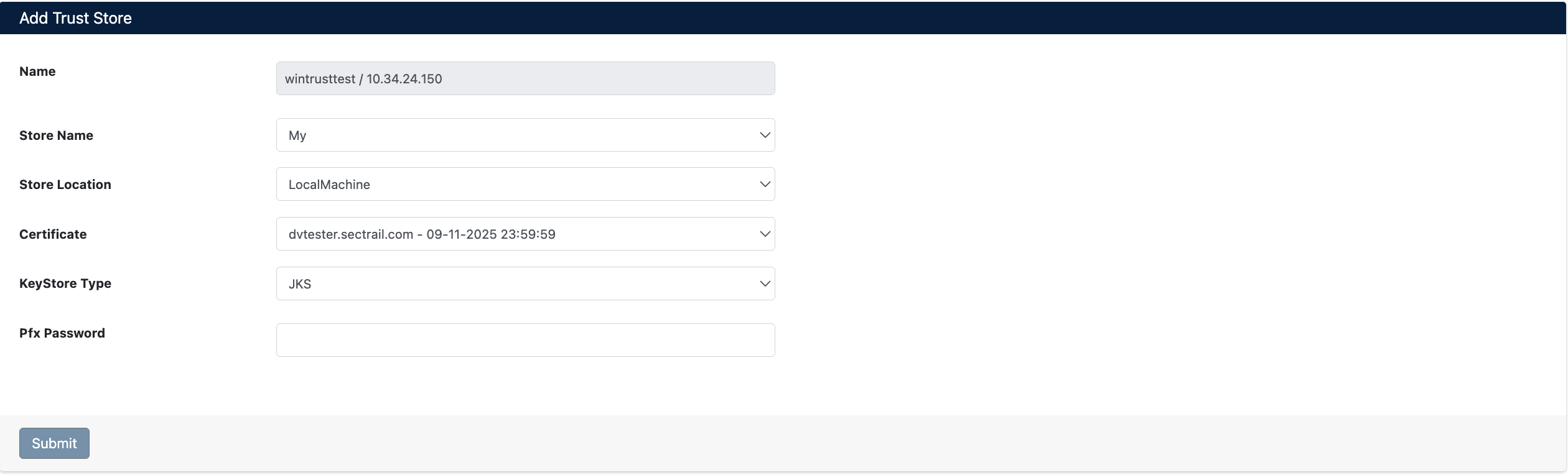Certificate Deployment Screen