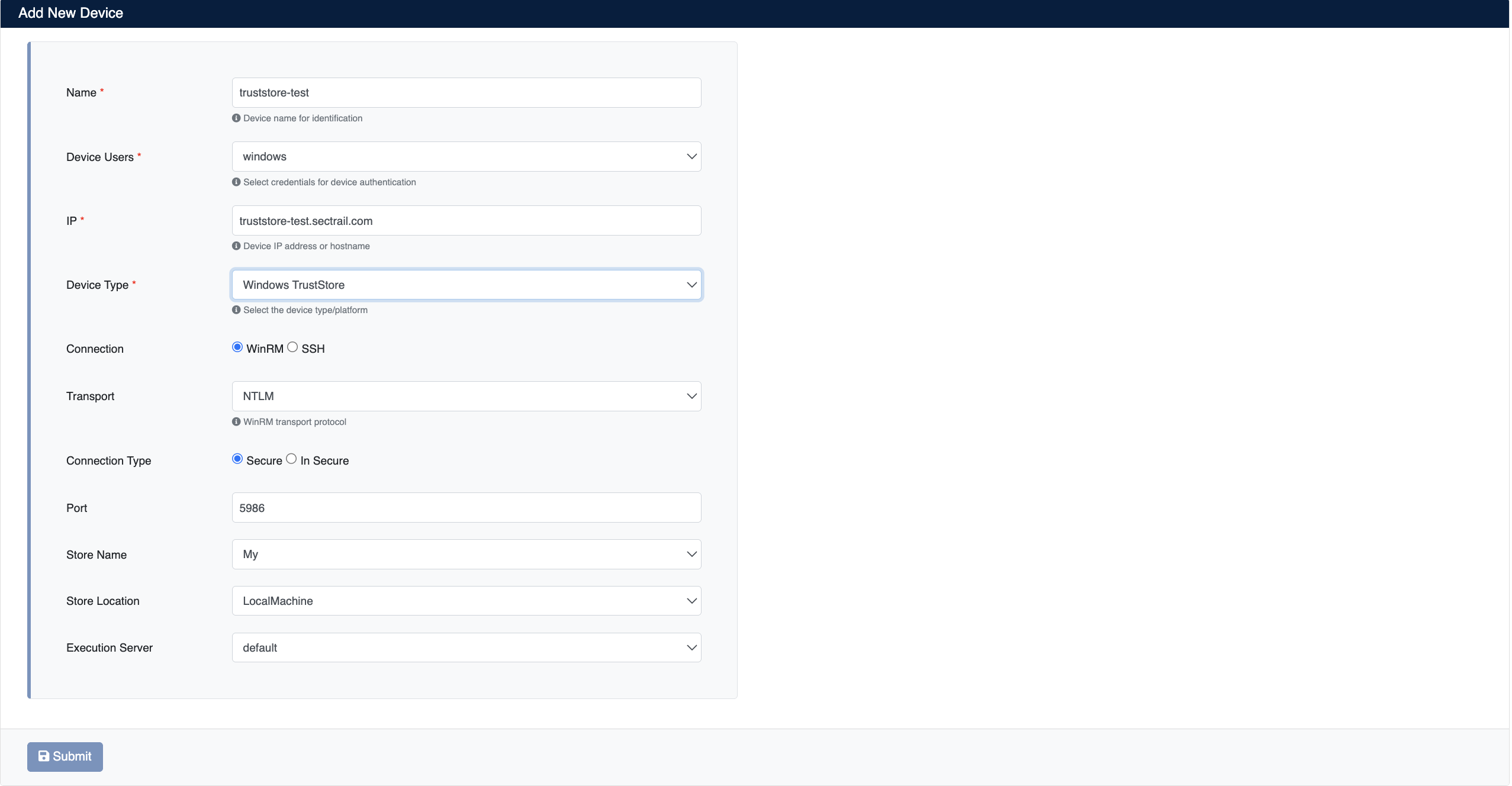 TrustStore Device Creation