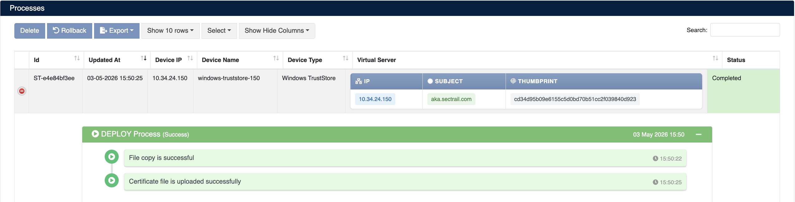 TrustStore Deployment Operations