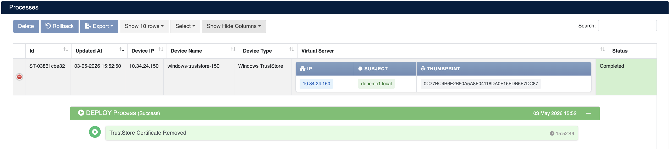 TrustStore Certificate Removal