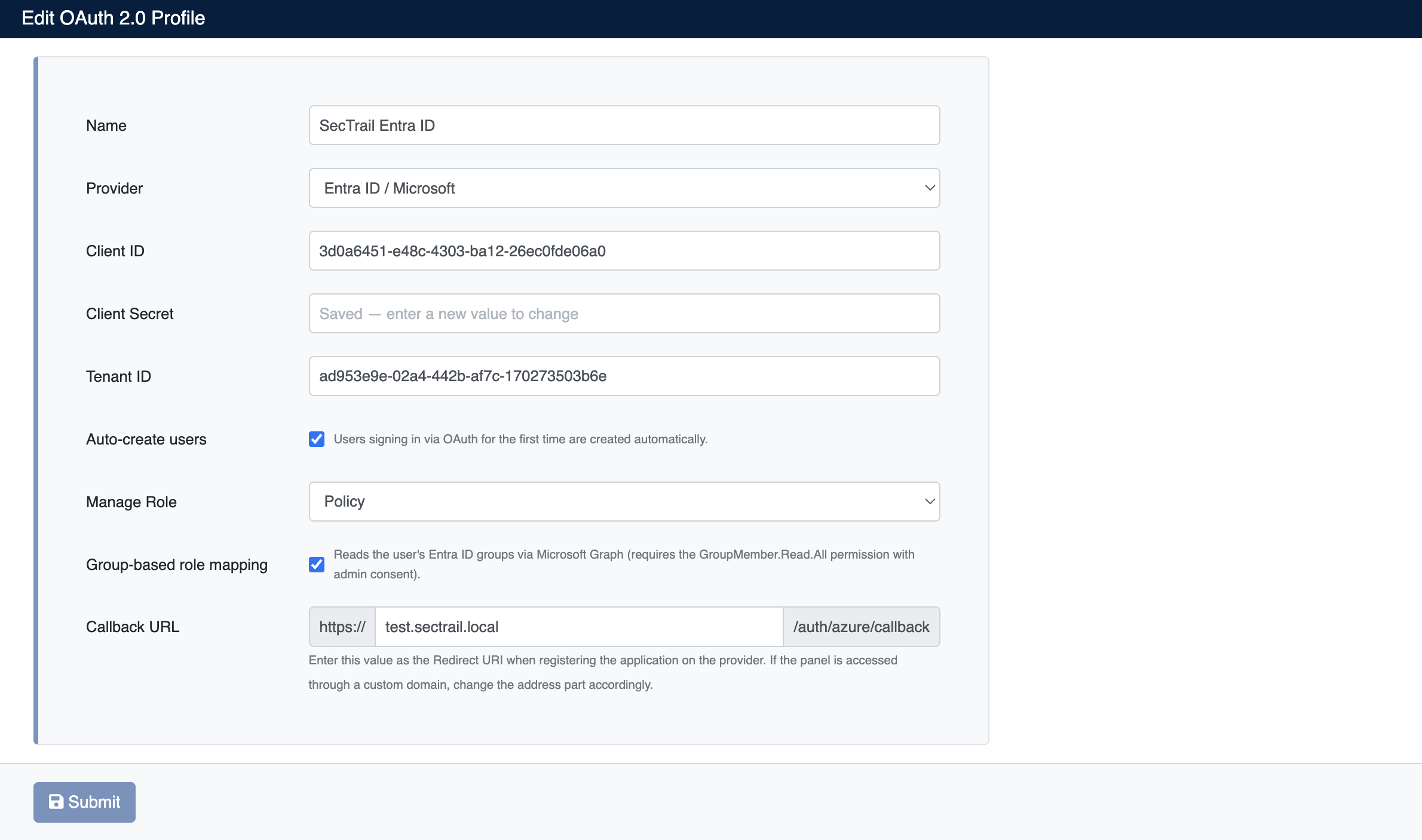 Editing an OAuth Profile