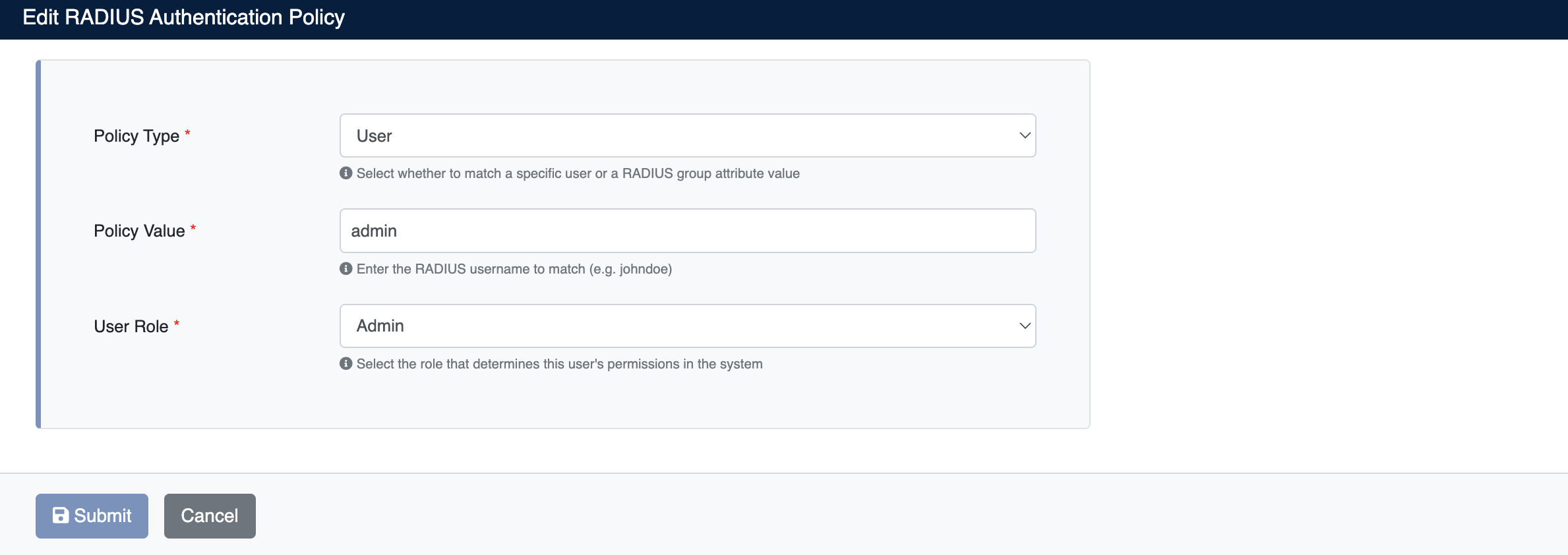 Creating a RADIUS Policy