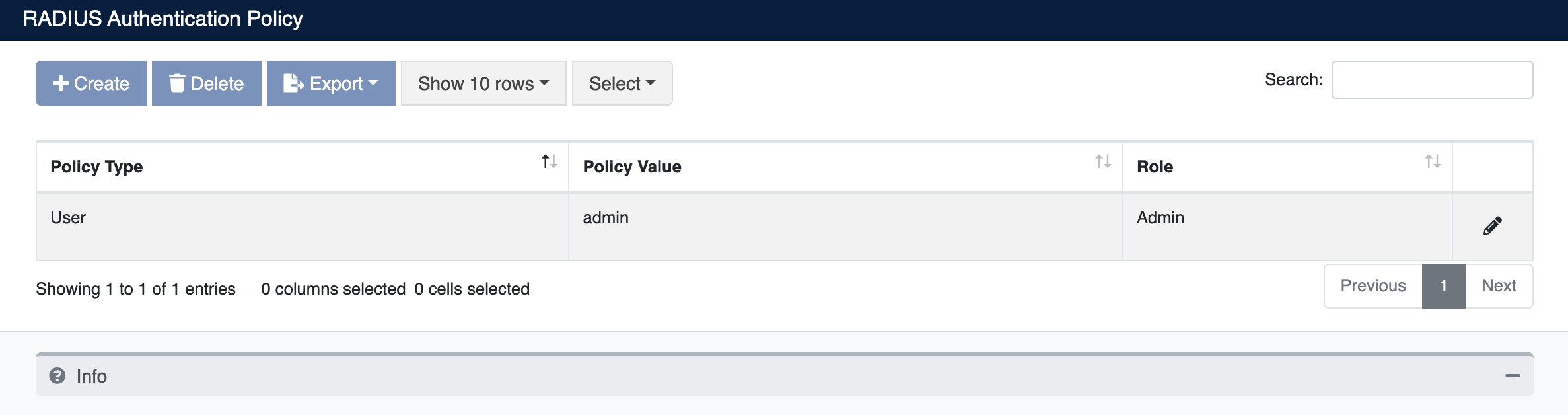 RADIUS Policy List