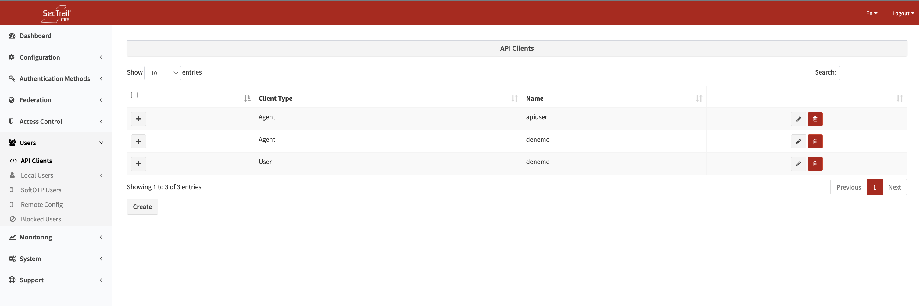 API İstemci Listesi