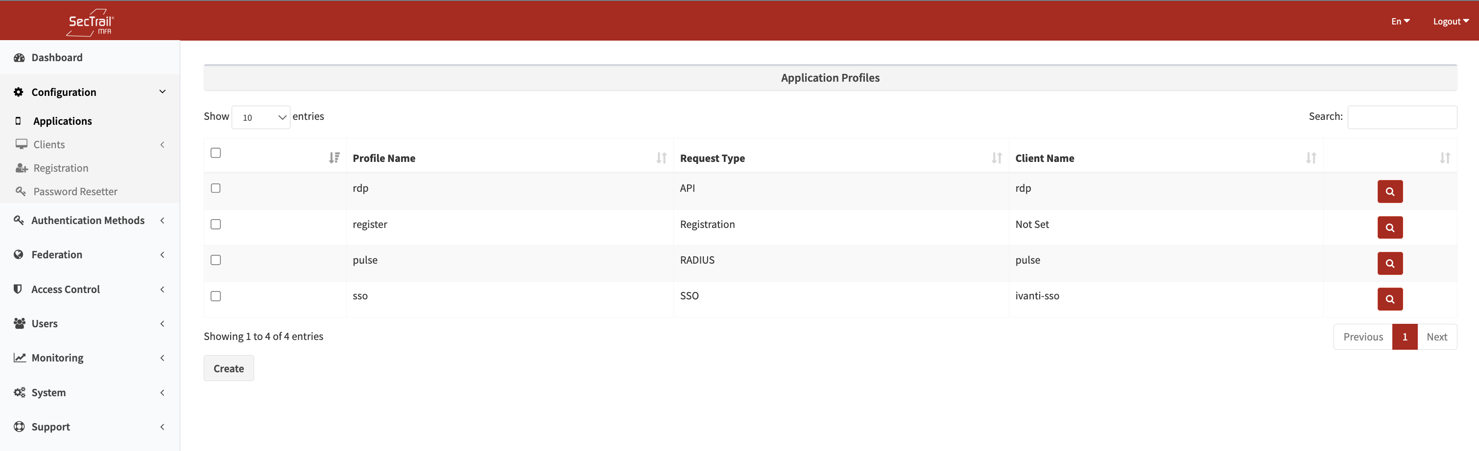 Application List - SecTrail MFA