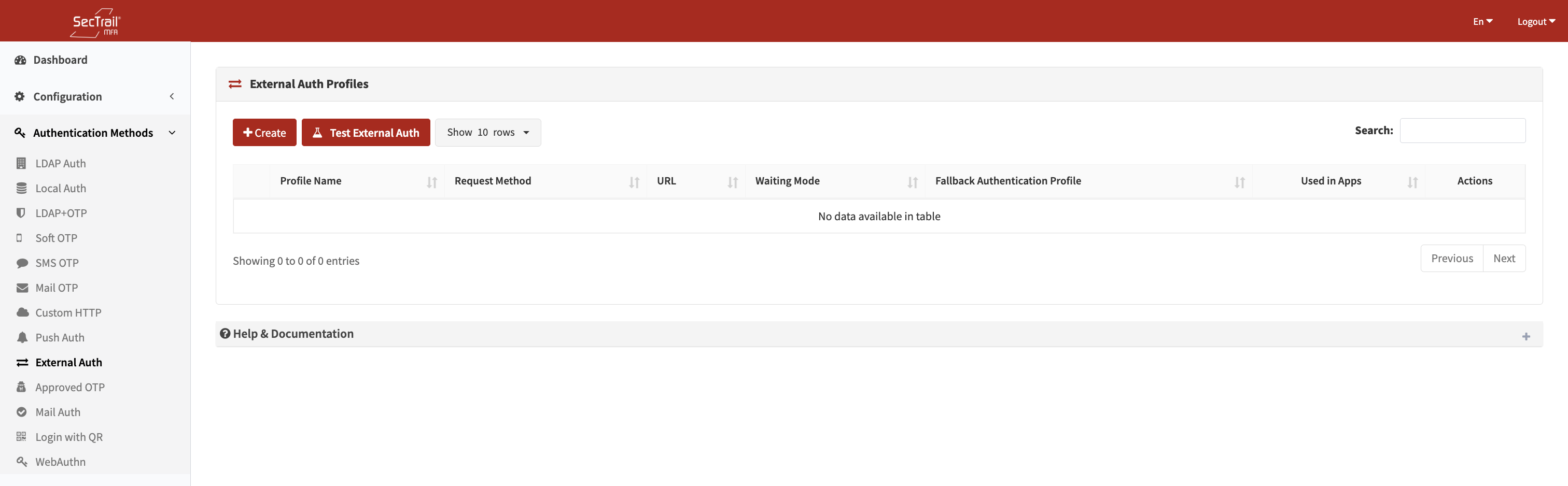 External Auth Profile List