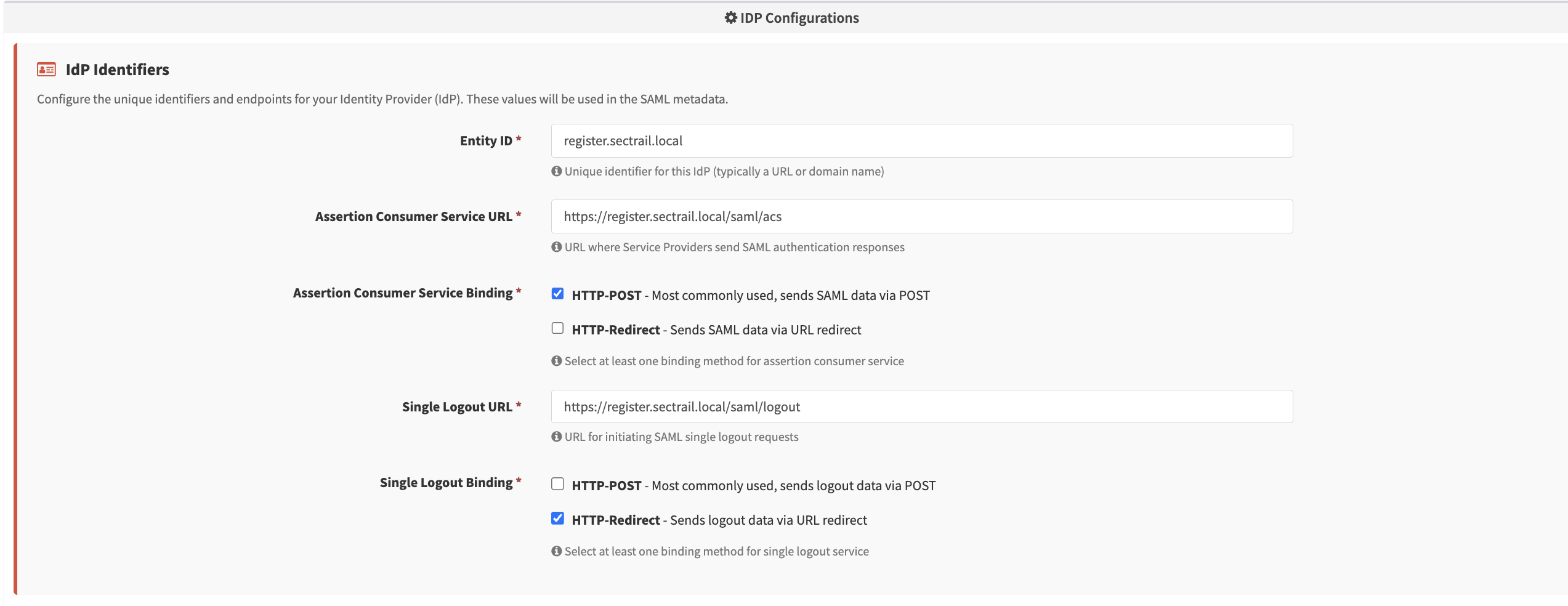 IdP Yapılandırma Formu