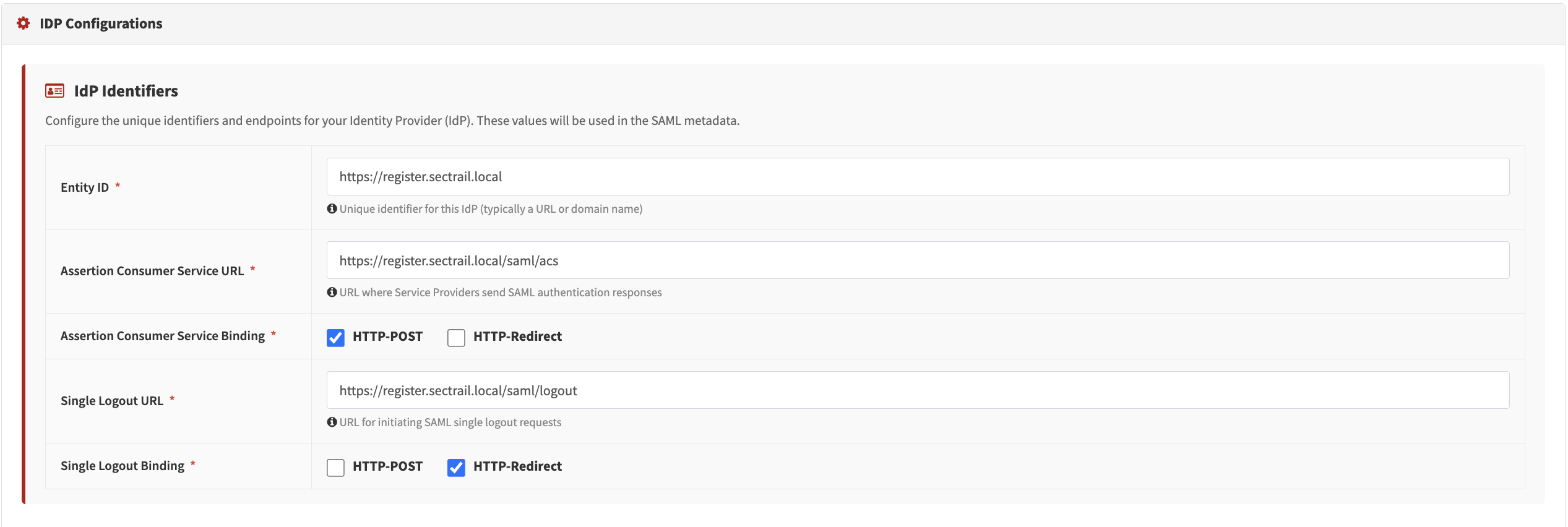 IdP Configuration Form