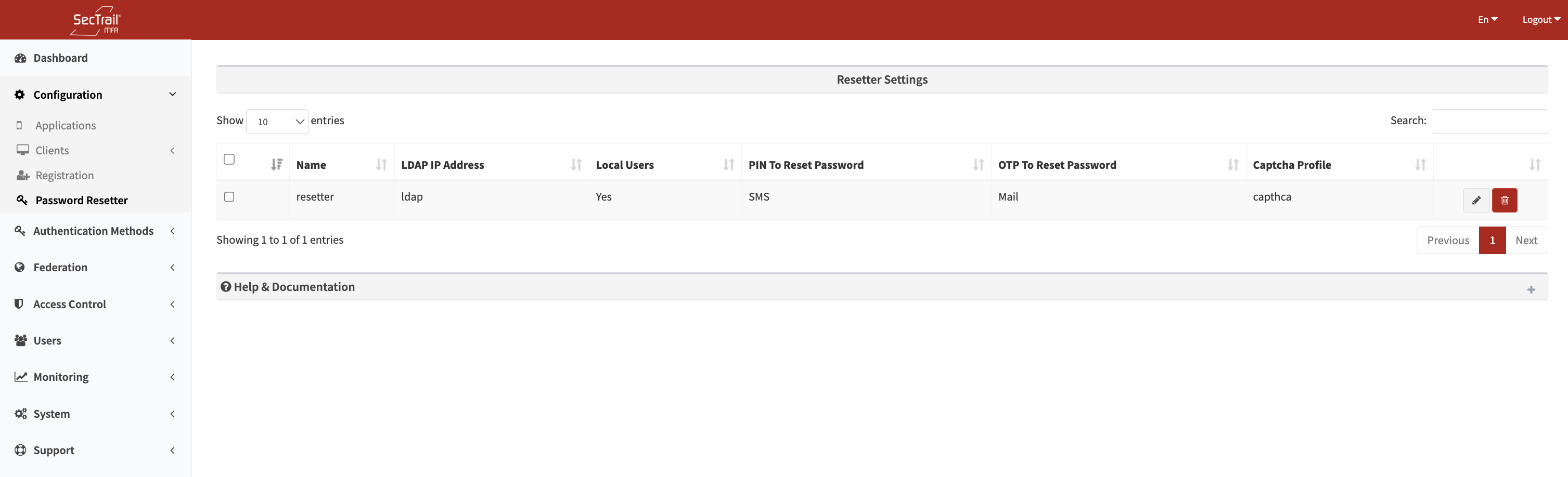 Password Reset Profile Configuration