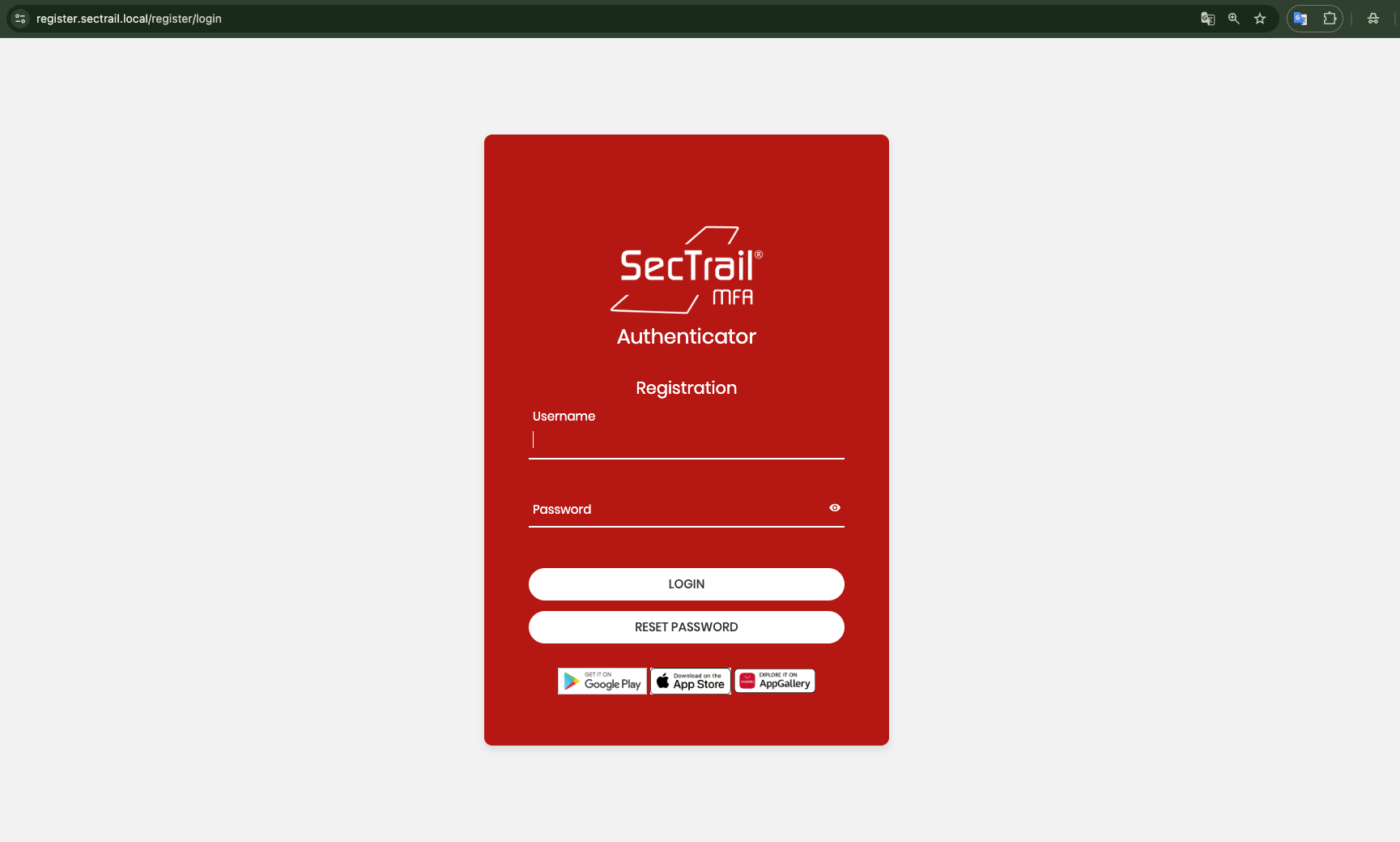 Registration Panel Login Screen