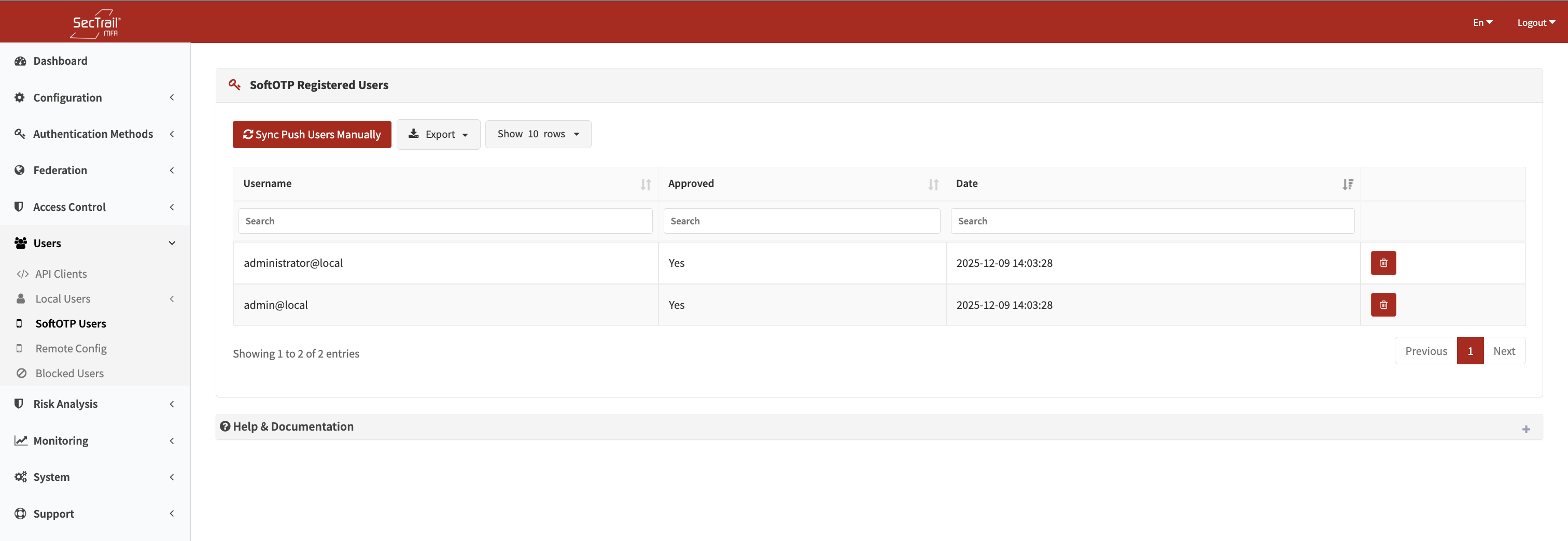 SoftOTP Kullanıcı Listesi