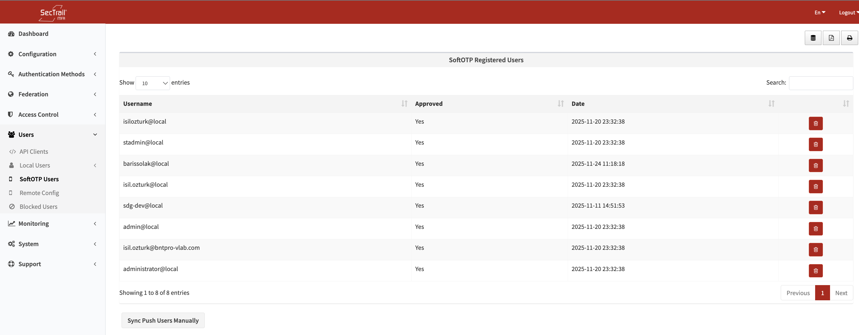 SoftOTP Kullanıcı Listesi